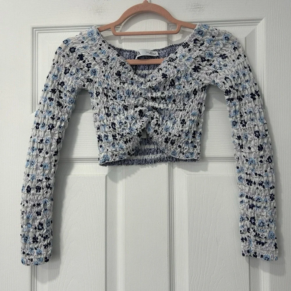 ZARA Smocked Cutout Crop Top Floral Long Sleeve Cottagecore Y2K Coquette Small